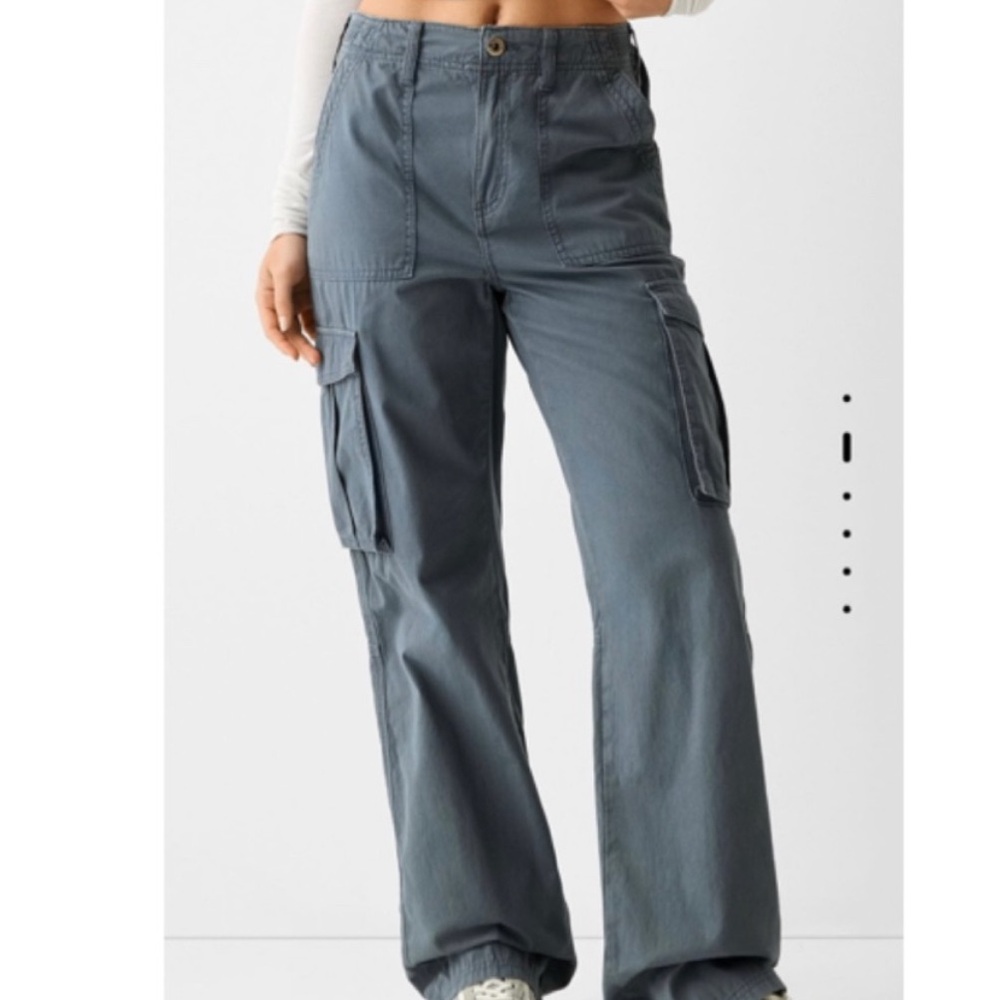 BERSHKA Blue adjustable waist cargo pants